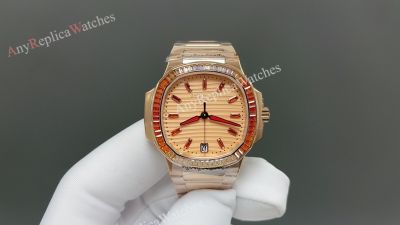 Patek Philippe Nautilus Women 35.2mm 9015 Movement Champagne Face Diamond Bezel Watch